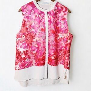 T Tahari Women’s Pink and White Floral Sleeveless Blouse Size XL